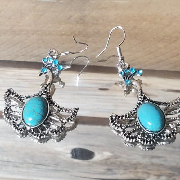 Gianna - Genuine Turquoise and Sterling Silver Earrings - Picture 1 of 8